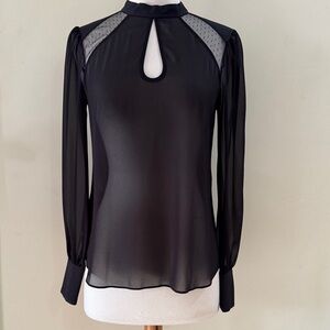 BCBG Black Sheer Long-Sleeve Keyhole Blouse